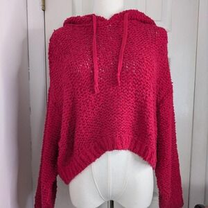 Pilcro Anthropologie Sweater Small Oversized Open Knit Crop Hooded Crochet